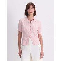 Sportscraft Pure Cotton Short Sleeve Cable Knitted Top Pink