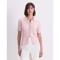 Sportscraft Pure Cotton Short Sleeve Cable Knitted Top Pink