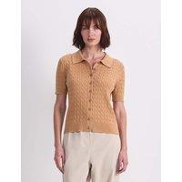 Sportscraft Pure Cotton Short Sleeve Cable Knitted Top Neutral
