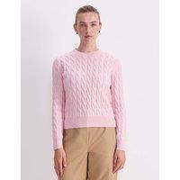 Sportscraft Pure Merino Wool Cable Knit Crew Neck Jumper Pink