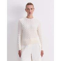 Sportscraft Pure Merino Wool Cable Knit Crew Neck Jumper White