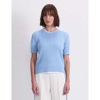 Sportscraft Pure Cotton Cable Knit Knitted Top Blue