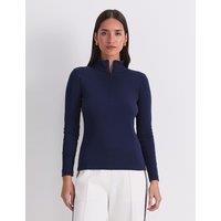 Sportscraft Pure Cotton Funnel Neck Quarter Zip Top Navy