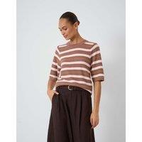 HUSH Striped Gathered Knitted T-Shirt Brown Mix