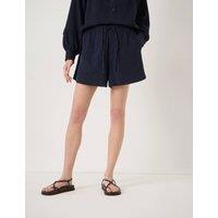 HUSH Pure Cotton Textured Pull On Shorts Navy