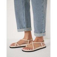 HUSH Leather Strappy Footbed Flat Sandals Ecru