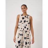 HUSH Linen Blend Printed Shell Top Ecru Mix