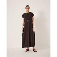 HUSH Jersey Crew Neck Midaxi Waisted Dress Dark Brown