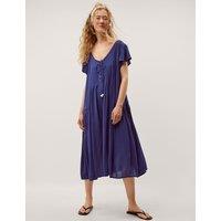 Monsoon Tie Neck Cropped Wide Leg Jumpsuit Blue