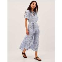 Monsoon Printed Embroidered Midi Smock Dress Blue Mix