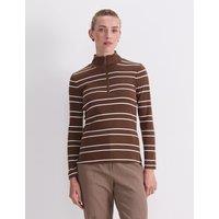 Sportscraft Pure Cotton Striped Funnel Neck Half Zip Top Brown Mix
