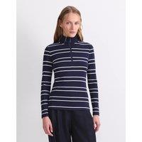 Sportscraft Pure Cotton Striped Funnel Neck Half Zip Top Navy Mix