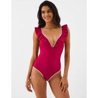 ACCESSORIZE Padded Frill V-Neck Swimsuit Red