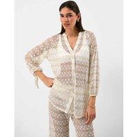 ACCESSORIZE Striped Metallic Button Through Beach Shirt White