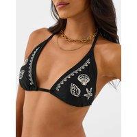 ACCESSORIZE Embroidered Padded Triangle Bikini Top Black