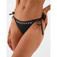 ACCESSORIZE Embroidered Tie Side High Leg Bikini Bottoms Black