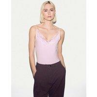 Jigsaw Modal Rich V-Neck Lace Trim Cami Top Light Pink