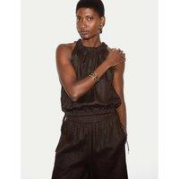 Jigsaw Pure Linen Tie Detail Tank Top Brown
