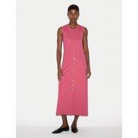 Jigsaw Cotton Rich Ribbed Midi Column Dress Pink