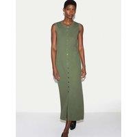 Jigsaw Cotton Rich Ribbed Midi Column Dress Khaki