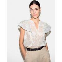 Jigsaw Cotton Blend Embroidered Floral Jacquard Top White Mix