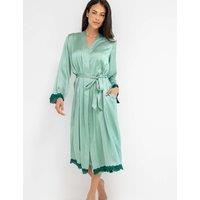Pour Moi Dusk Satin and Lace Kimono Sleeve Dressing Gown Teal Mix