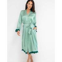 Pour Moi Dusk Satin and Lace Kimono Sleeve Dressing Gown Teal Mix