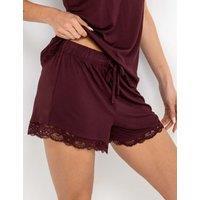 Pour Moi Sofa Loves Lace Trim Pyjama Shorts Burgundy