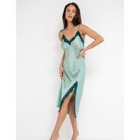 Pour Moi Dusk Satin and Lace Midi Chemise Teal Mix