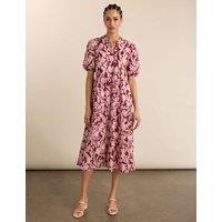 BAUKJEN Pure Cotton Floral Midi Smock Dress Pink
