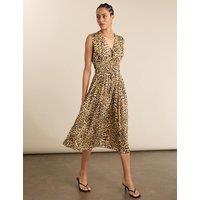 BAUKJEN Animal Print V-Neck Midi Waisted Dress Yellow