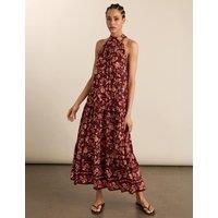 BAUKJEN Floral High Neck Midaxi Tiered Dress Pink