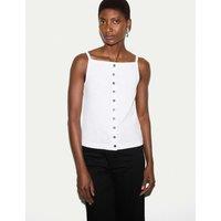 Jigsaw Pure Cotton Button Detail Cami Top White
