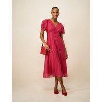Crew Clothing Geometric V-Neck Midi Tea Dress Red Mix