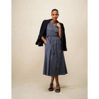 Crew Clothing Cotton Rich Geometric Notch Neck Midi Dress Navy