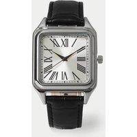M&S Silver Square Leather Strap Watch Black