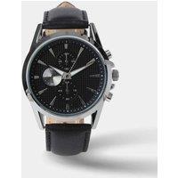 M&S BATON DIAL LEATHER WATCH Black