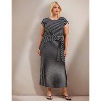 Live Unlimited London Jersey Striped Midaxi Wrap Dress Navy