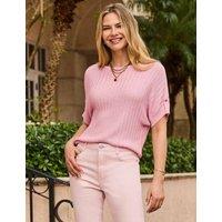 SOSANDAR Textured Slash Neck Relaxed Jumper Pink