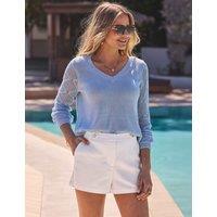 SOSANDAR Pointelle Sleeve V-Neck Jumper Blue