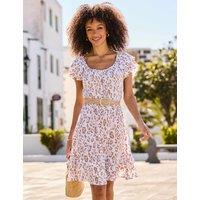 SOSANDAR Animal Print Ruffle Belted Tea Dress Natural Mix