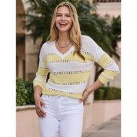 SOSANDAR Stripe Stitch Detail V-Neck Jumper Yellow Mix