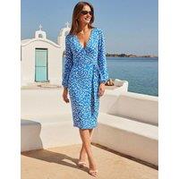 SOSANDAR Printed Tie Waist Midi Wrap Dress Blue Mix