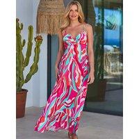 SOSANDAR Printed Strappy Maxi Tiered Dress Pink Mix