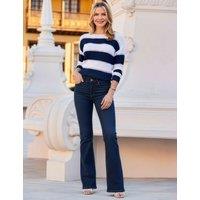 SOSANDAR Striped Slash Neck Jumper with Cotton Navy Mix