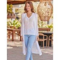 SOSANDAR Cotton Blend Ladder Stitch Longline Cardigan Cream Mix