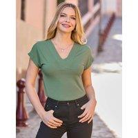 SOSANDAR Jersey V-Neck T-Shirt Green