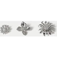 3 Pack Silver Tone Embellished Flower Silver