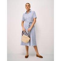 Crew Clothing Pure Cotton Striped Midi Shirt Dress Blue Mix
