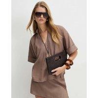 River Island Linen Blend Collared Shirt Beige